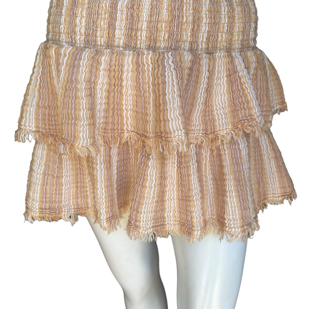 Aerie Muslin Cotton Tan & Brown Neutral Tiered Fringe Mini Skirt Size Large - Picture 4 of 13